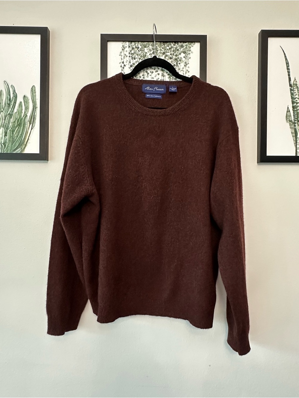 Alan Flusser Men's Chestnut Brown Crewneck Cashmere Sweater Old Money L